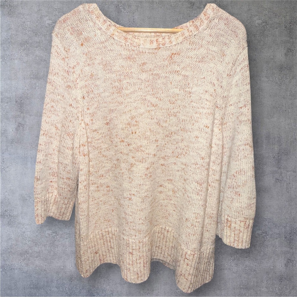 J.Jill Chunky Knit Sweater XL‎ Cream Flecked Cotton Blend Cozy Pullover Neutral